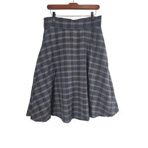 Modcloth Plaid Swing Skirt 10 Womens Blue Tan Lined Pockets Midi Twirl Back Zip
